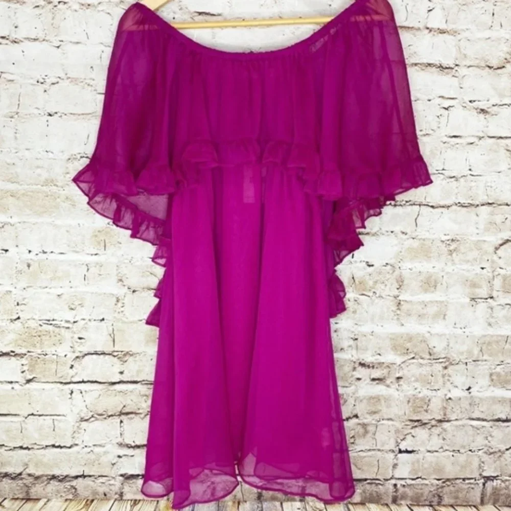 FREE PEOPLE Off Shoulder Ruffle Cape Dress EUC sz S/M